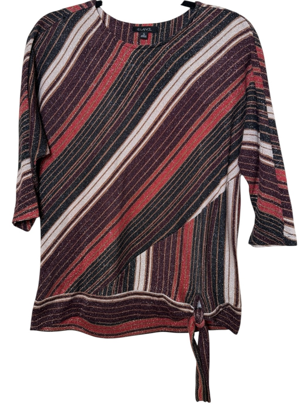 Glance Small Striped Tie-Hem Knit Top - Red Multi